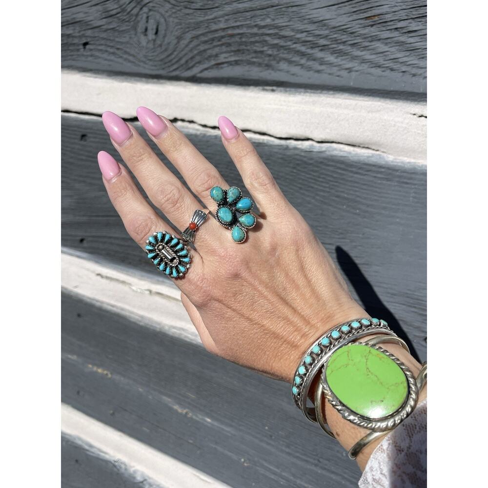 Sterling Silver NATIVE Style Turquoise Cluster Ring Size 7 Large SW Statement - Picture 5 of 11